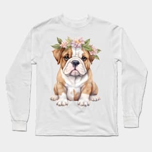 Watercolor Bulldog with Head Wreath Long Sleeve T-Shirt